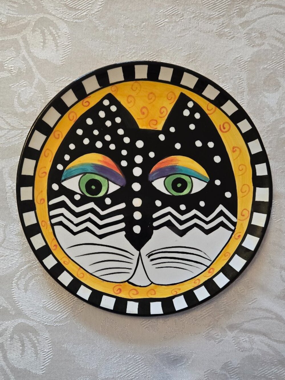 Vintage Laurel Burch Yellow & Black Cat Plate1 - 8 inch